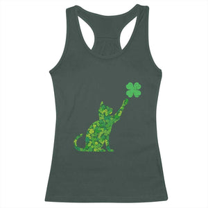 St Patricks Day Shamrock Cat Racerback Tank Top Saint Pattys Cats Lover TS02 Dark Forest Green Print Your Wear