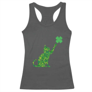 St Patricks Day Shamrock Cat Racerback Tank Top Saint Pattys Cats Lover TS02 Dark Heather Print Your Wear