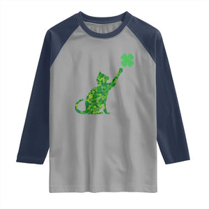 St Patricks Day Shamrock Cat Raglan Shirt Saint Pattys Cats Lover TS02 Sport Gray Navy Print Your Wear