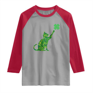 St Patricks Day Shamrock Cat Raglan Shirt Saint Pattys Cats Lover TS02 Sport Gray Red Print Your Wear