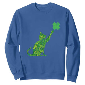 St Patricks Day Shamrock Cat Sweatshirt Saint Pattys Cats Lover TS02 Royal Blue Print Your Wear