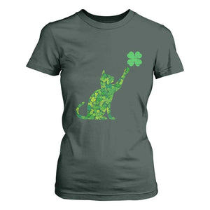St Patricks Day Shamrock Cat T Shirt For Women Saint Pattys Cats Lover TS02 Dark Forest Green Print Your Wear
