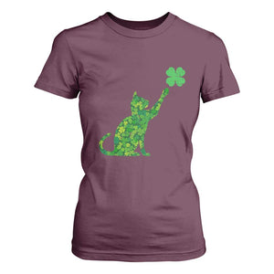 St Patricks Day Shamrock Cat T Shirt For Women Saint Pattys Cats Lover TS02 Maroon Print Your Wear