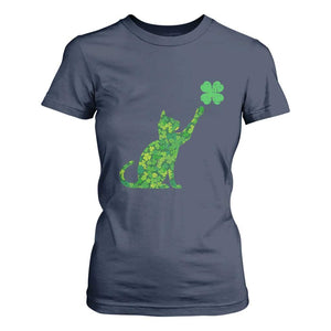 St Patricks Day Shamrock Cat T Shirt For Women Saint Pattys Cats Lover TS02 Navy Print Your Wear