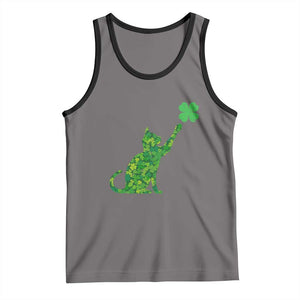 St Patricks Day Shamrock Cat Tank Top Saint Pattys Cats Lover TS02 Deep Heather Black Print Your Wear