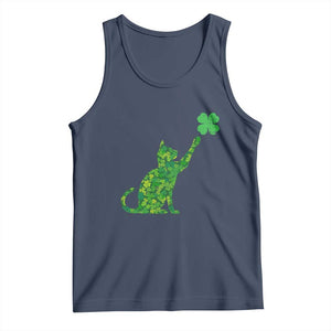 St Patricks Day Shamrock Cat Tank Top Saint Pattys Cats Lover TS02 Navy Print Your Wear