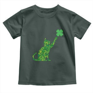 St Patricks Day Shamrock Cat Toddler T Shirt Saint Pattys Cats Lover TS02 Dark Forest Green Print Your Wear