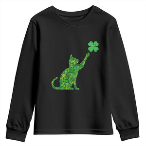 St Patricks Day Shamrock Cat Youth Sweatshirt Saint Pattys Cats Lover TS02 Black Print Your Wear