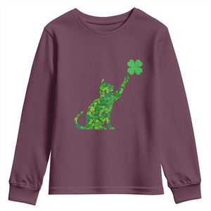 St Patricks Day Shamrock Cat Youth Sweatshirt Saint Pattys Cats Lover TS02 Maroon Print Your Wear