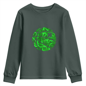 Lucky Shamrock Basketball Youth Sweatshirt Clover Irish St Patrick's Day Sport Lover TS02 Dark Forest Green Print Your Wear