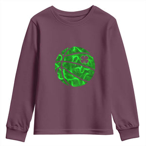 Lucky Shamrock Basketball Youth Sweatshirt Clover Irish St Patrick's Day Sport Lover TS02 Maroon Print Your Wear
