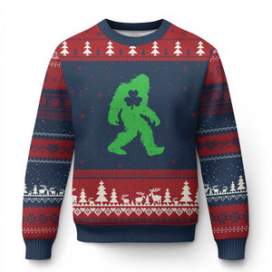 St Patricks Day Bigfoot Ugly Christmas Sweater Sasquatch Lucky Shamrock TS02 Navy Red Print Your Wear