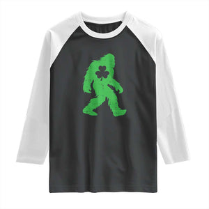St Patricks Day Bigfoot Raglan Shirt Sasquatch Lucky Shamrock TS02 Black White Print Your Wear