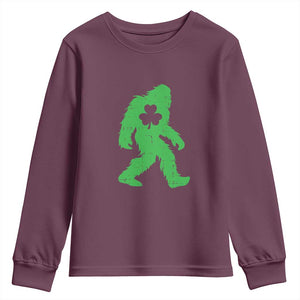 St Patricks Day Bigfoot Youth Sweatshirt Sasquatch Lucky Shamrock TS02 Maroon Print Your Wear