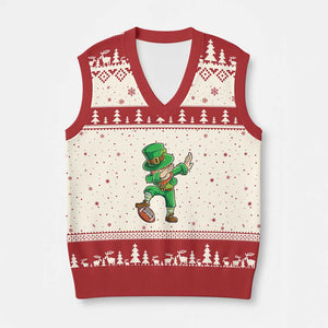 Dabbing Leprechaun Football V-Neck Knit Sweater Vest St Patricks Day Sports Lover TS02 Beige Red Print Your Wear