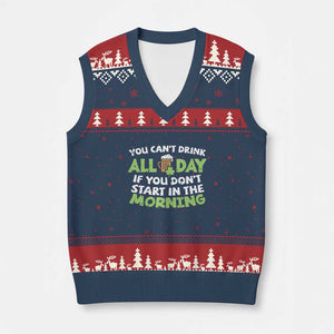 Funny Irish Drinking V-Neck Knit Sweater Vest You Can't Drink All Day If You Don't Start In The Morning St Patricks Day TS02 Navy Red Print Your Wear