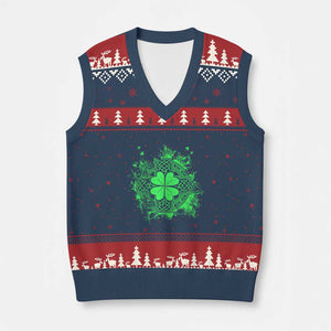 Celtic Knot Irish Shamrock V-Neck Knit Sweater Vest St Patricks Day TS02 Navy Red Print Your Wear