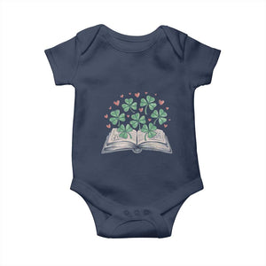 St Patricks Day Book Lover Baby Onesie Librarian Core Lucky Shamrocks TS02 Navy Print Your Wear