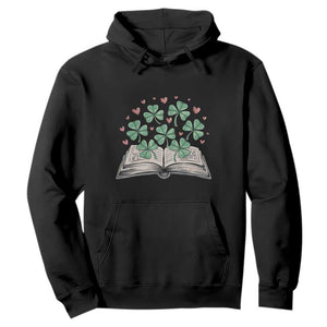 St Patricks Day Book Lover Hoodie Librarian Core Lucky Shamrocks TS02 Black Print Your Wear