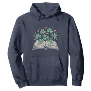 St Patricks Day Book Lover Hoodie Librarian Core Lucky Shamrocks TS02 Navy Print Your Wear