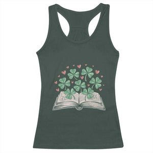 St Patricks Day Book Lover Racerback Tank Top Librarian Core Lucky Shamrocks TS02 Dark Forest Green Print Your Wear