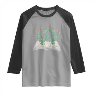 St Patricks Day Book Lover Raglan Shirt Librarian Core Lucky Shamrocks TS02 Sport Gray Black Print Your Wear