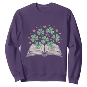 St Patricks Day Book Lover Sweatshirt Librarian Core Lucky Shamrocks TS02 Purple Print Your Wear