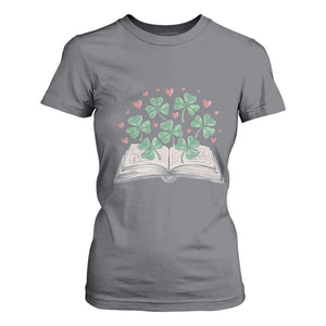 St Patricks Day Book Lover T Shirt For Women Librarian Core Lucky Shamrocks TS02 Charcoal Print Your Wear