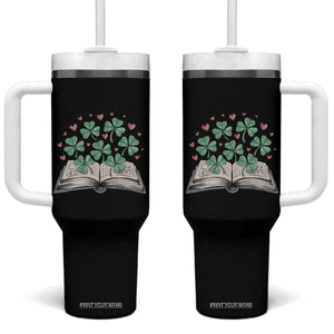 St Patricks Day Book Lover Tumbler With Handle Librarian Core Lucky Shamrocks TS02 One Size: 40 oz Black Print Your Wear