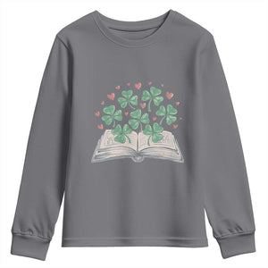St Patricks Day Book Lover Youth Sweatshirt Librarian Core Lucky Shamrocks TS02 Charcoal Print Your Wear