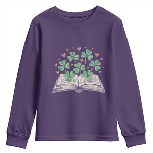 St Patricks Day Book Lover Youth Sweatshirt Librarian Core Lucky Shamrocks TS02 Purple Print Your Wear