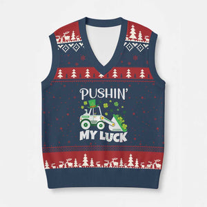 St Patricks Day Boys Truck V-Neck Knit Sweater Vest Pushing My Luck Tractor Toy Lover TS02 Navy Red Print Your Wear