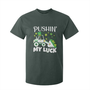 St Patricks Day Boys Truck T Shirt For Kid Pushing My Luck Tractor Toy Lover TS02 Dark Forest Green Print Your Wear