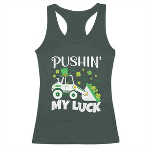 St Patricks Day Boys Truck Racerback Tank Top Pushing My Luck Tractor Toy Lover TS02 Dark Forest Green Print Your Wear