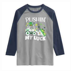 St Patricks Day Boys Truck Raglan Shirt Pushing My Luck Tractor Toy Lover TS02 Sport Gray Navy Print Your Wear