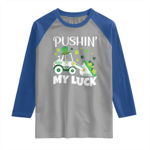 St Patricks Day Boys Truck Raglan Shirt Pushing My Luck Tractor Toy Lover TS02 Sport Gray Royal Print Your Wear