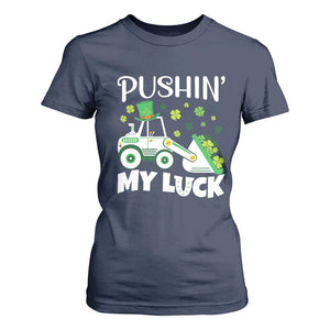 St Patricks Day Boys Truck T Shirt For Women Pushing My Luck Tractor Toy Lover TS02 Navy Print Your Wear