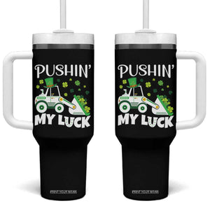 St Patricks Day Boys Truck Tumbler With Handle Pushing My Luck Tractor Toy Lover TS02 One Size: 40 oz Black Print Your Wear