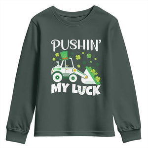 St Patricks Day Boys Truck Youth Sweatshirt Pushing My Luck Tractor Toy Lover TS02 Dark Forest Green Print Your Wear
