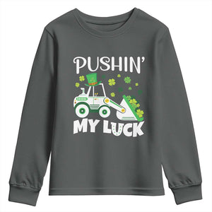 St Patricks Day Boys Truck Youth Sweatshirt Pushing My Luck Tractor Toy Lover TS02 Dark Heather Print Your Wear