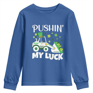 St Patricks Day Boys Truck Youth Sweatshirt Pushing My Luck Tractor Toy Lover TS02 Royal Blue Print Your Wear