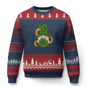 St Patrick's Day Cute Gnomes Ugly Christmas Sweater Holding Shamrock Sunflower TS02 Navy Red Print Your Wear