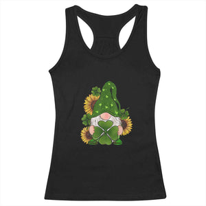 St Patrick's Day Cute Gnomes Racerback Tank Top Holding Shamrock Sunflower TS02 Black Print Your Wear