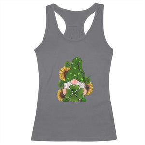 St Patrick's Day Cute Gnomes Racerback Tank Top Holding Shamrock Sunflower TS02 Charcoal Print Your Wear