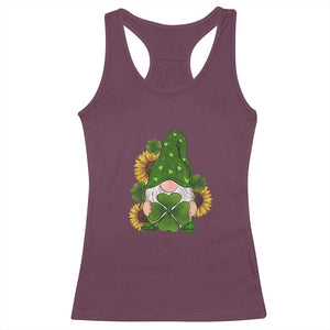 St Patrick's Day Cute Gnomes Racerback Tank Top Holding Shamrock Sunflower TS02 Maroon Print Your Wear
