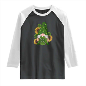 St Patrick's Day Cute Gnomes Raglan Shirt Holding Shamrock Sunflower TS02 Black White Print Your Wear