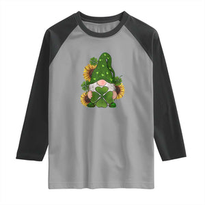 St Patrick's Day Cute Gnomes Raglan Shirt Holding Shamrock Sunflower TS02 Sport Gray Black Print Your Wear