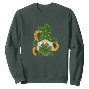St Patrick's Day Cute Gnomes Sweatshirt Holding Shamrock Sunflower TS02 Dark Forest Green Print Your Wear