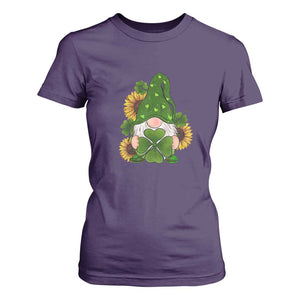 St Patrick's Day Cute Gnomes T Shirt For Women Holding Shamrock Sunflower TS02 Purple Print Your Wear