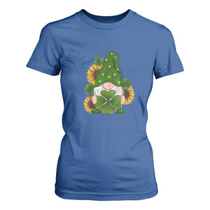 St Patrick's Day Cute Gnomes T Shirt For Women Holding Shamrock Sunflower TS02 Royal Blue Print Your Wear